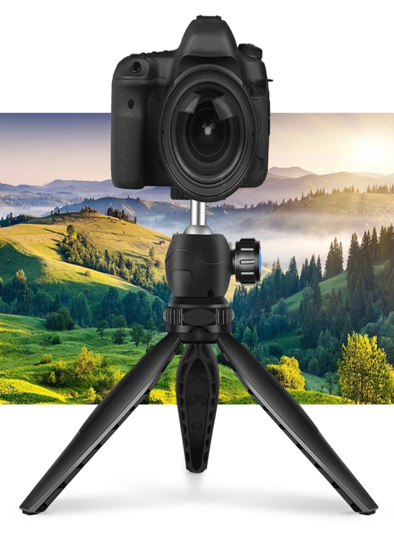 Portable Desktop Tripod for Phone/DSLR/Mirrorless Camera Rotatable Ball Head/1/4'' Screw/2 Availavle Heights/Phone Mounting Seat, Black - Image 5